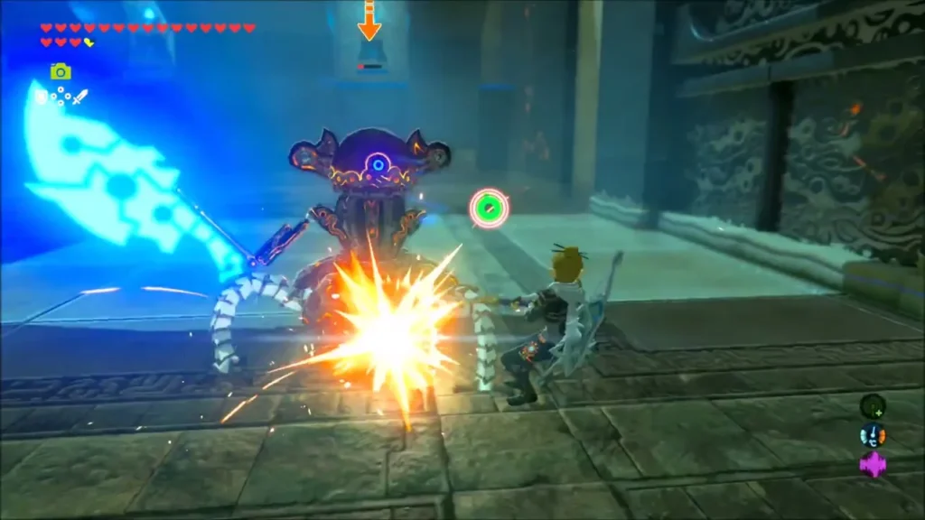 Link trading blows with the Scout III in the shrine chamber Link trading blows with the Scout III in the shrine chamber