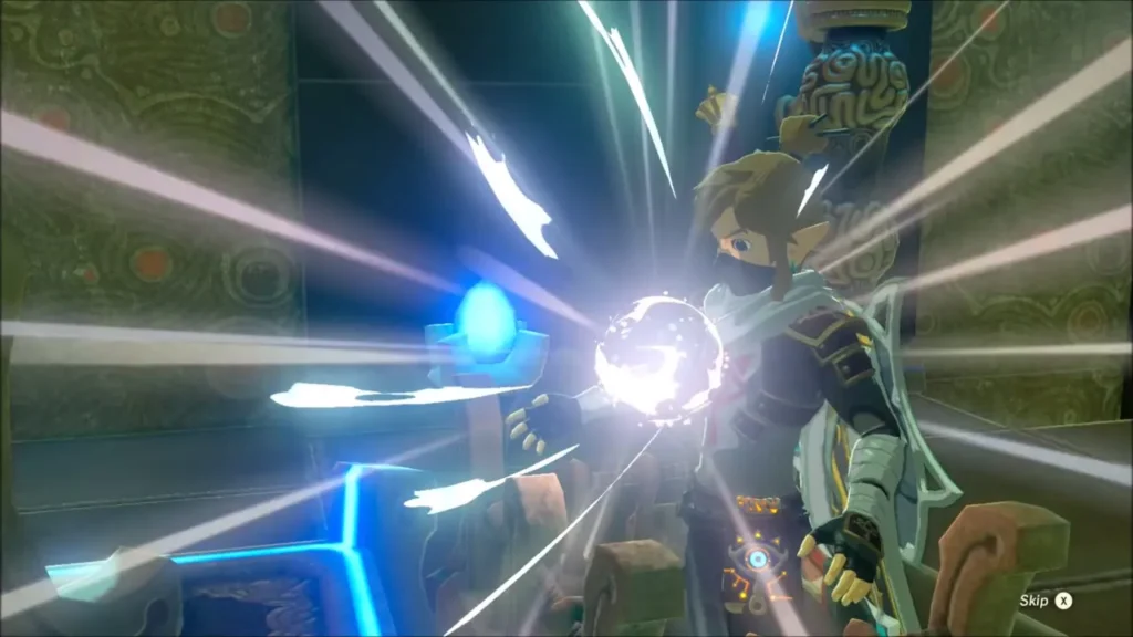 Link receiving the glowing Spirit Orb from the monk Link receiving the glowing Spirit Orb from the monk