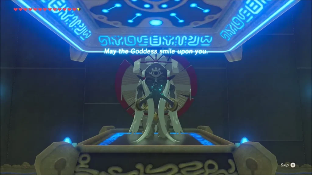 The monk Keo Ruug blessing Link beneath the glowing shrine ceiling The monk Keo Ruug blessing Link beneath the glowing shrine ceiling