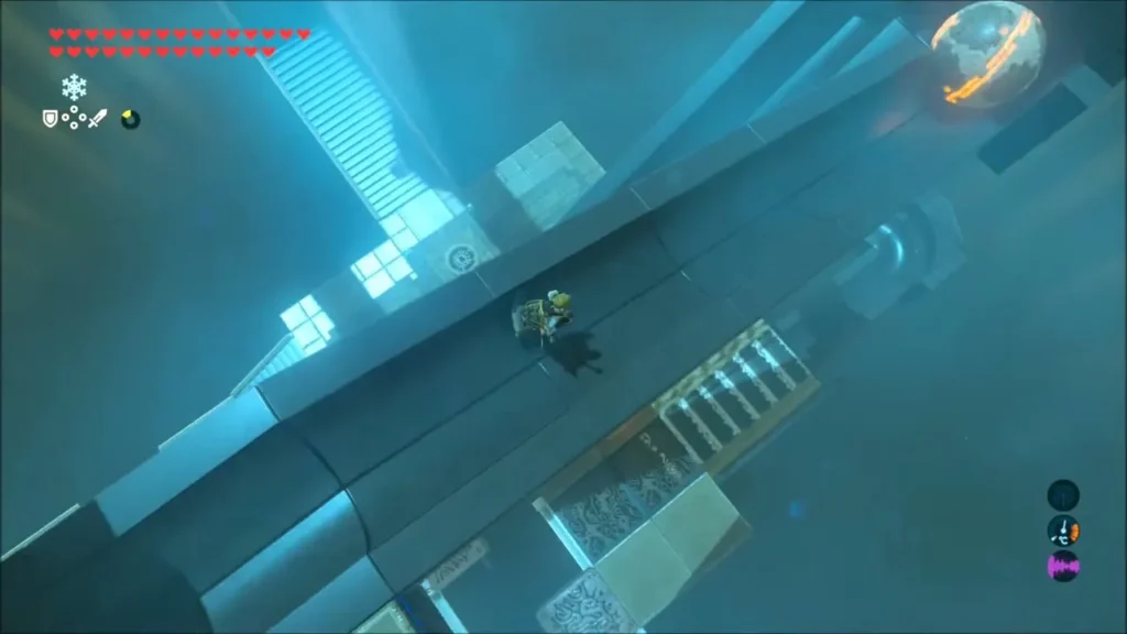Link on a slope as the orb rolls along its path Link on a slope as the orb rolls along its path