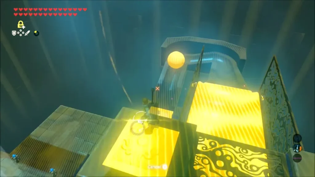 The orb frozen in Stasis above the sliding lever The orb frozen in Stasis above the sliding lever