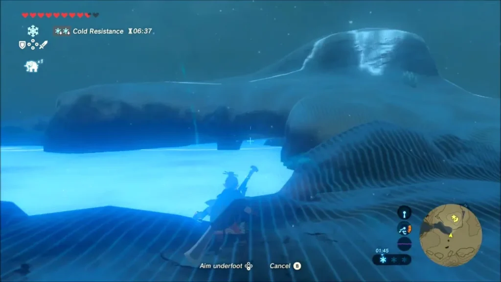 Link aiming a Cryonis ice block underfoot on the water Link aiming a Cryonis ice block underfoot on the water