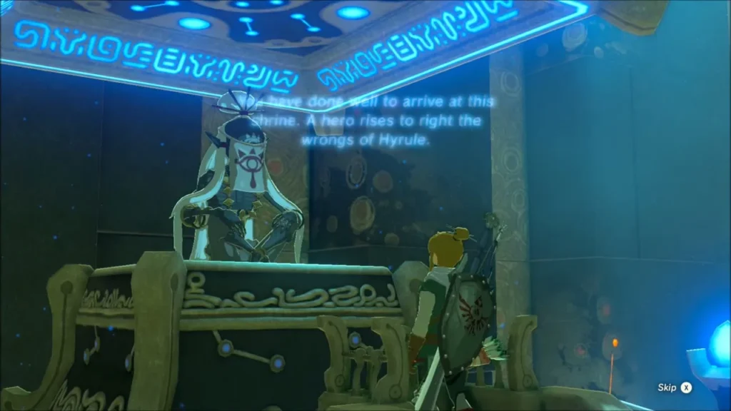 The monk speaking to Link at the end of the shrine The monk speaking to Link at the end of the shrine