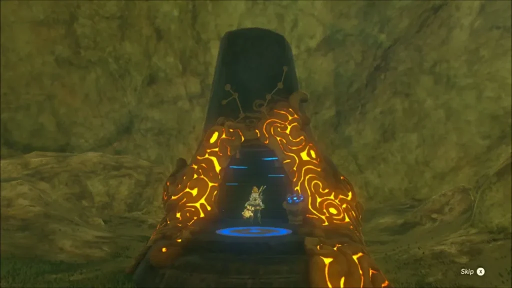 Link standing in the shrine doorway as it lights up Link standing in the shrine doorway as it lights up