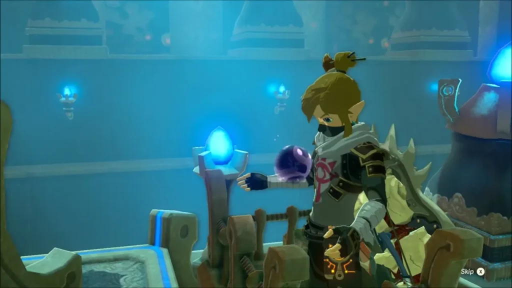 Link holding out the Spirit Orb beside the altar Link holding out the Spirit Orb beside the altar