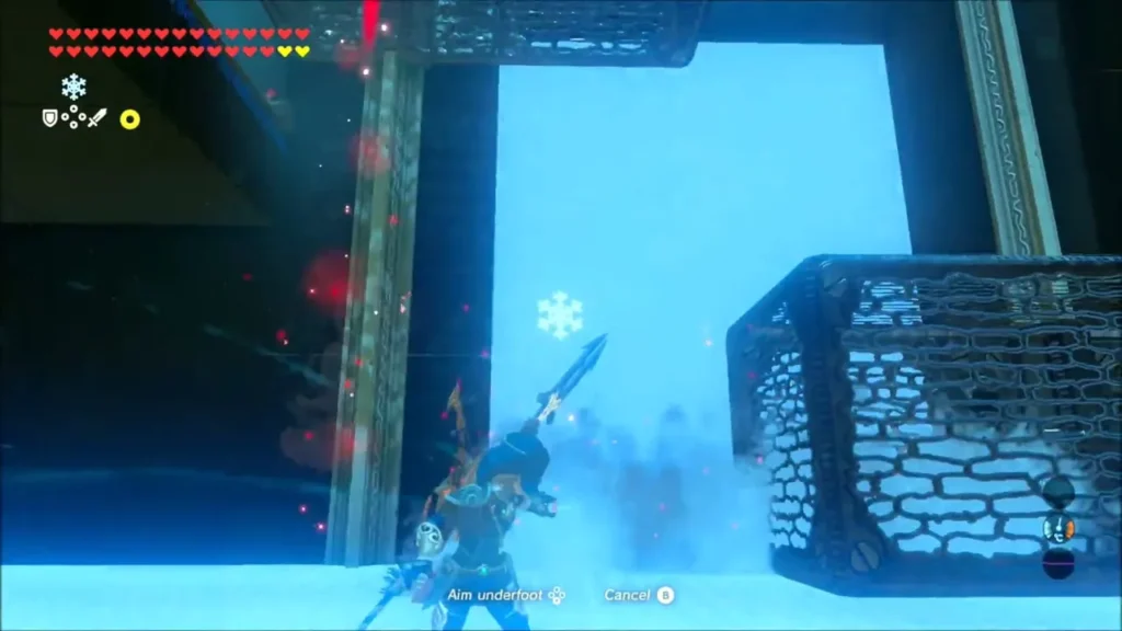 Link creating a Cryonis ice block beside the metal boxes Link creating a Cryonis ice block beside the metal boxes