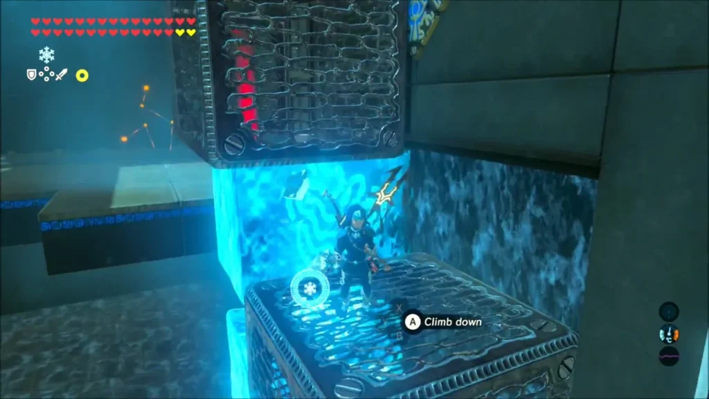 Link on a metal box with ice supporting the box above Link on a metal box with ice supporting the box above