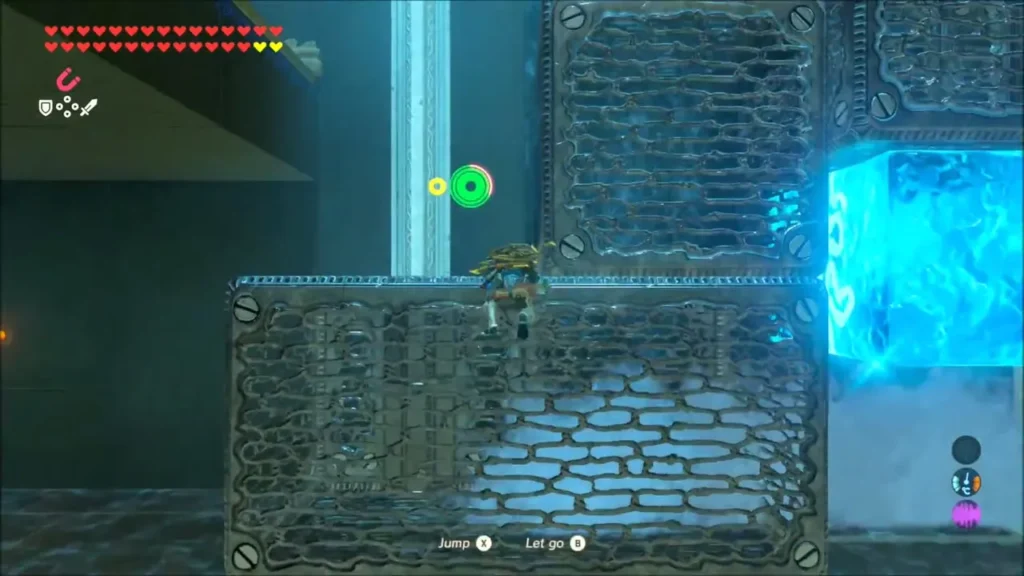 Link climbing a metal box beside a Cryonis ice block in Mah Eliya Shrine Link climbing a metal box beside a Cryonis ice block in Mah Eliya Shrine
