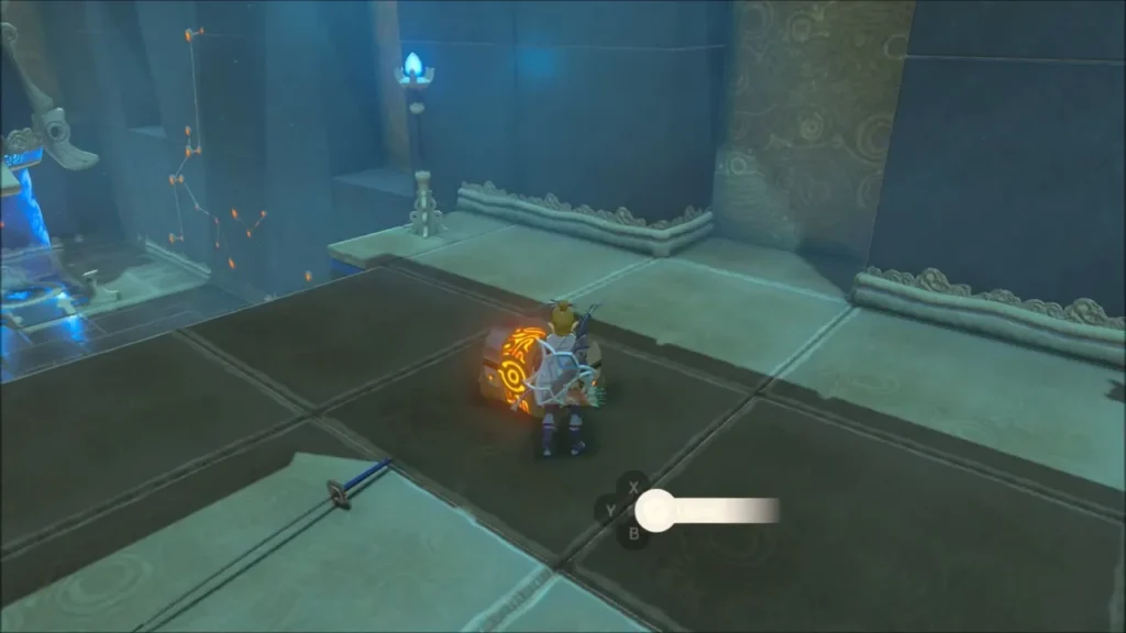 Link with the chest item glowing on the platform Link with the chest item glowing on the platform