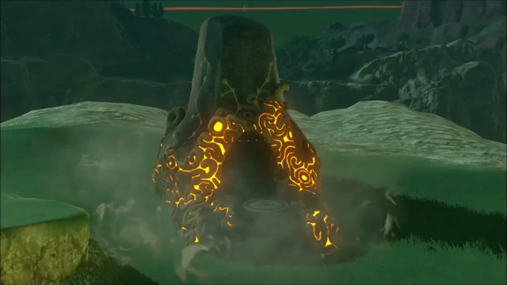 Mijah Rokee Shrine fully risen with its entrance glowing orange Mijah Rokee Shrine fully risen with its entrance glowing orange