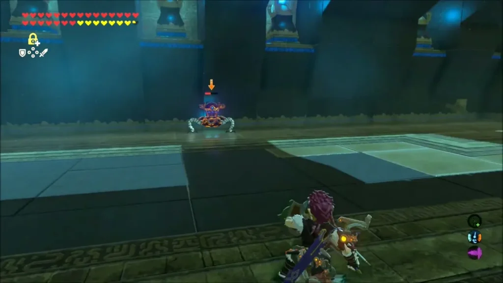 Guardian Scout waiting across the chamber as Link faces it Guardian Scout waiting across the chamber as Link faces it