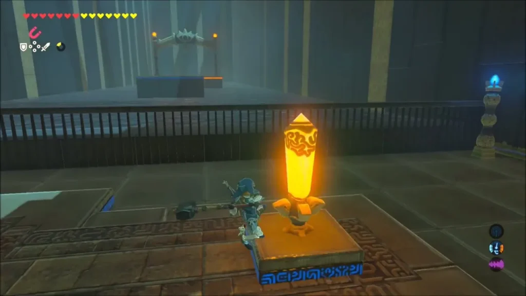 Link with a hammer beside the glowing orange switch Link with a hammer beside the glowing orange switch