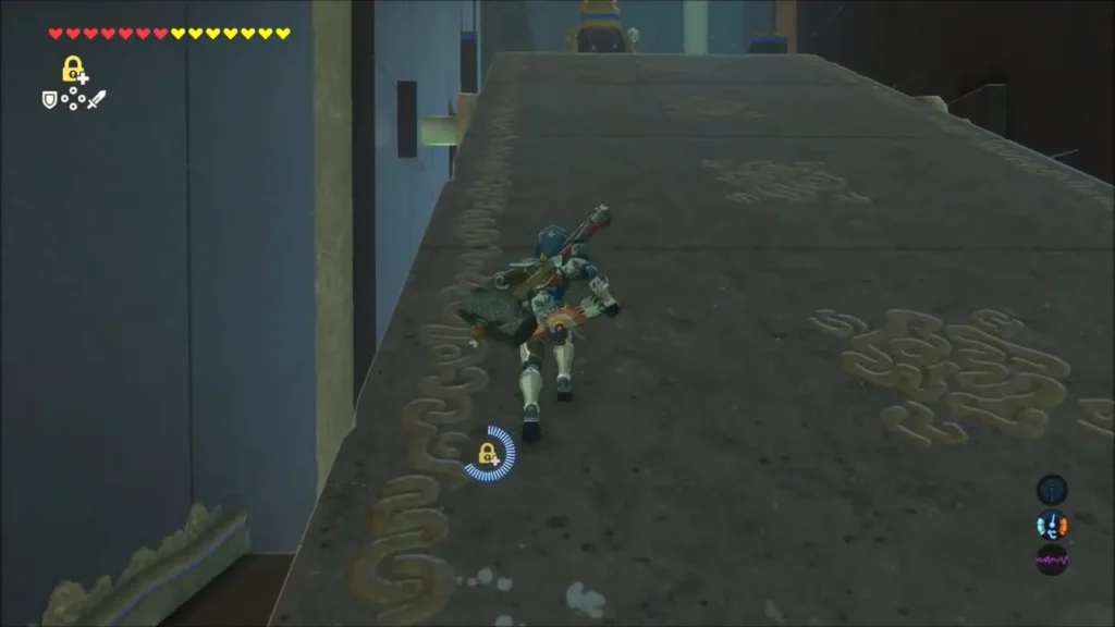 Link climbing the tilted ledge ramp Link climbing the tilted ledge ramp