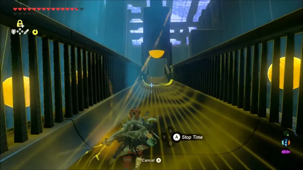 Link about to freeze a rolling boulder with Stasis on the ramp Link about to freeze a rolling boulder with Stasis on the ramp