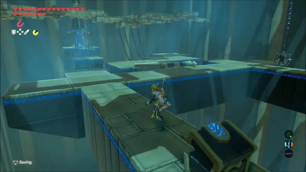 Link crossing a stone walkway toward a chest Link crossing a stone walkway toward a chest