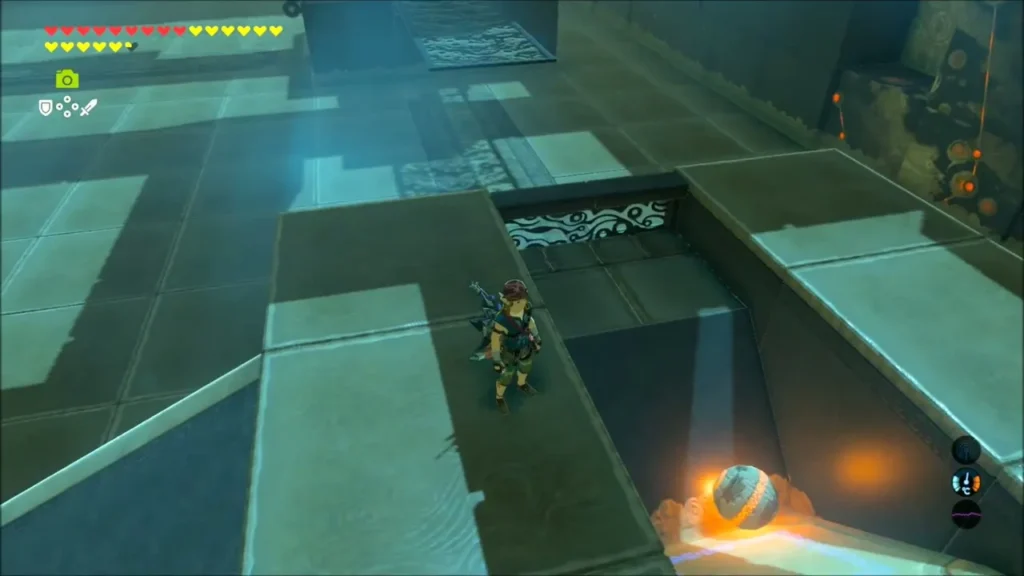 Glowing orb resting in a launcher channel inside the shrine Glowing orb resting in a launcher channel inside the shrine