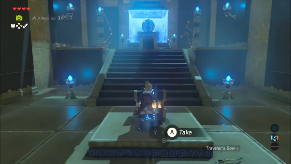 Link at the chest in the next room about to take the Traveler's Bow Link at the chest in the next room about to take the Traveler's Bow