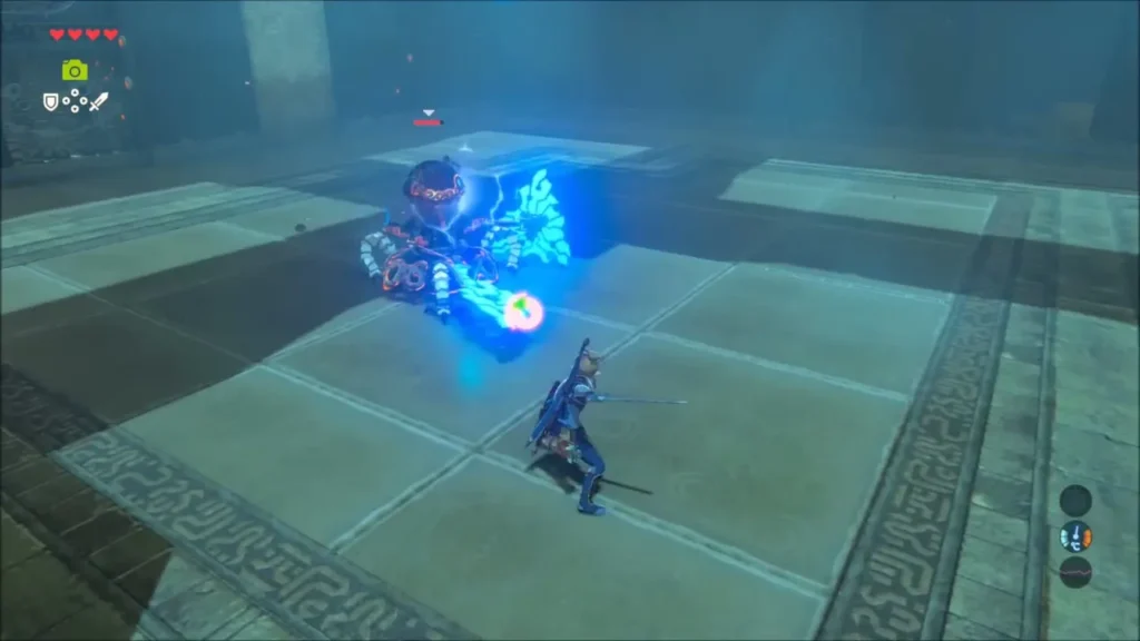 Guardian Scout swinging its glowing axe at Link Guardian Scout swinging its glowing axe at Link