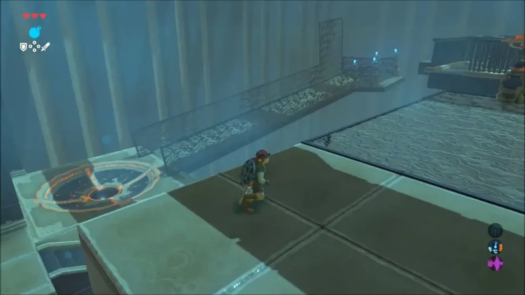 Link beside the glowing receptacle on the platform Link beside the glowing receptacle on the platform