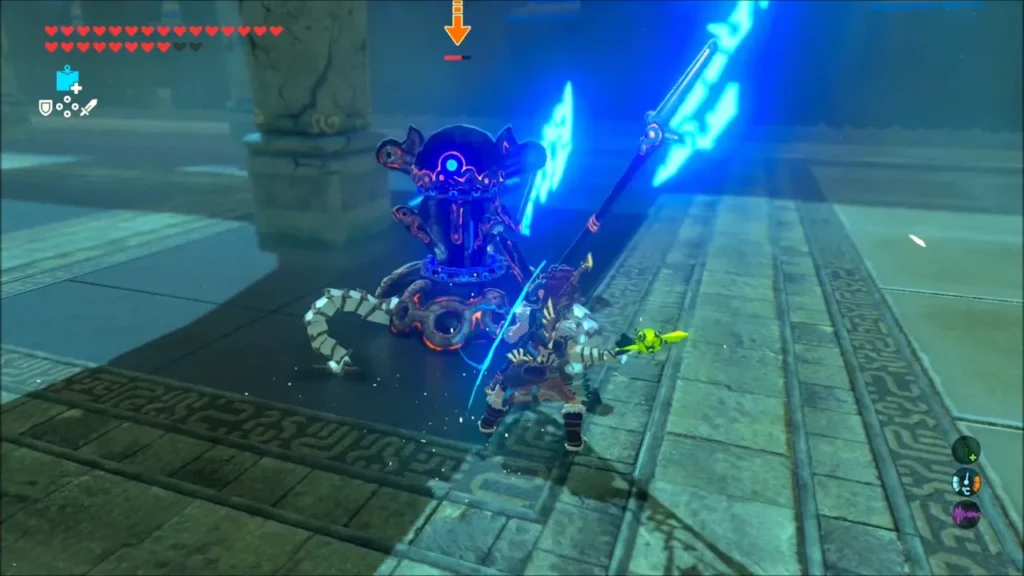 Link thrusting a spear at the Guardian Scout Link thrusting a spear at the Guardian Scout