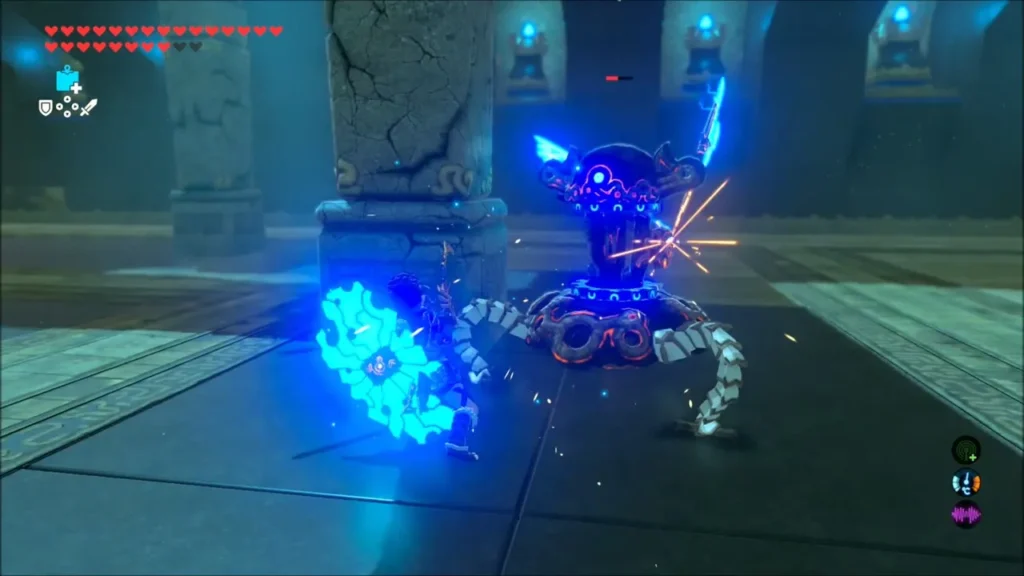 Link striking the weakened Guardian Scout III Link striking the weakened Guardian Scout III