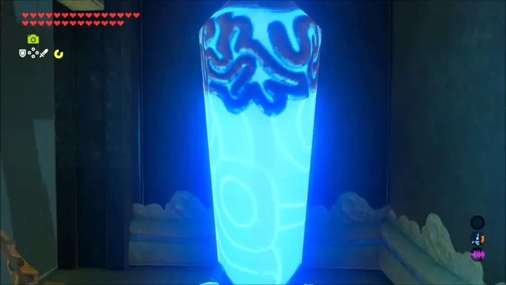 A switch crystal glowing bright blue after being activated A switch crystal glowing bright blue after being activated