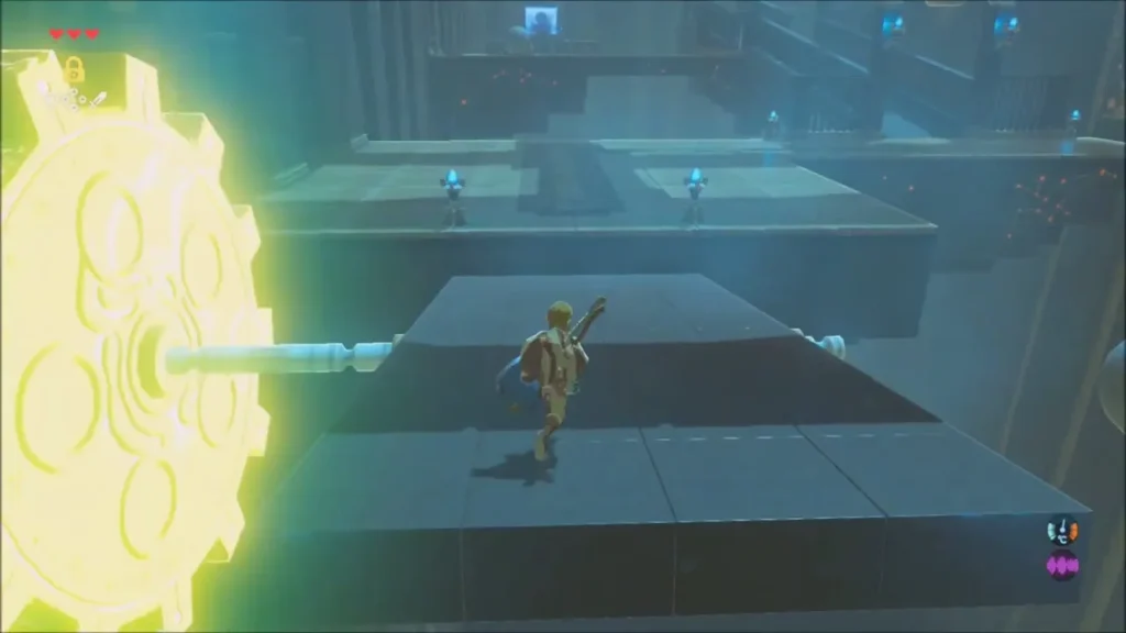 Link running across the platform beside the frozen gear Link running across the platform beside the frozen gear