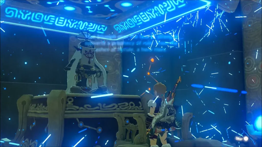 Monk Pumaag Nitae and Link in a flurry of blue sparks Monk Pumaag Nitae and Link in a flurry of blue sparks