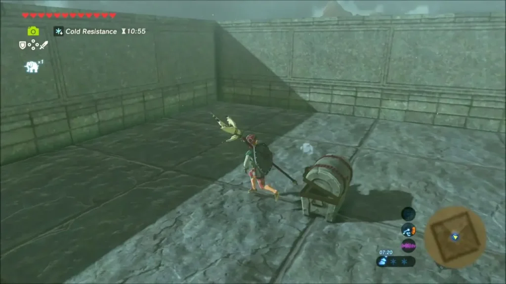 Link beside a treasure chest inside a maze cell Link beside a treasure chest inside a maze cell