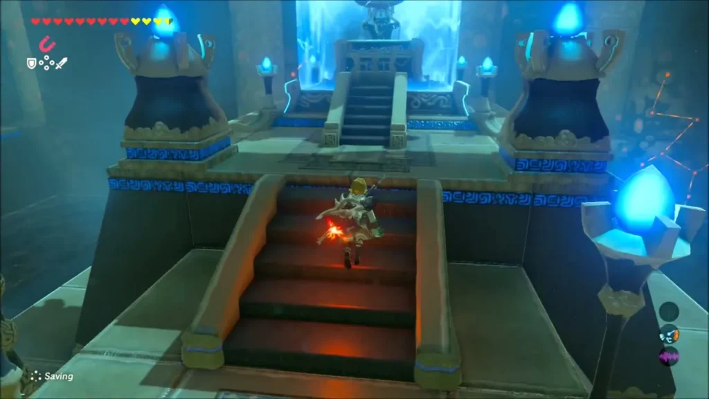 Link climbing the steps toward the glowing shrine centre Link climbing the steps toward the glowing shrine centre
