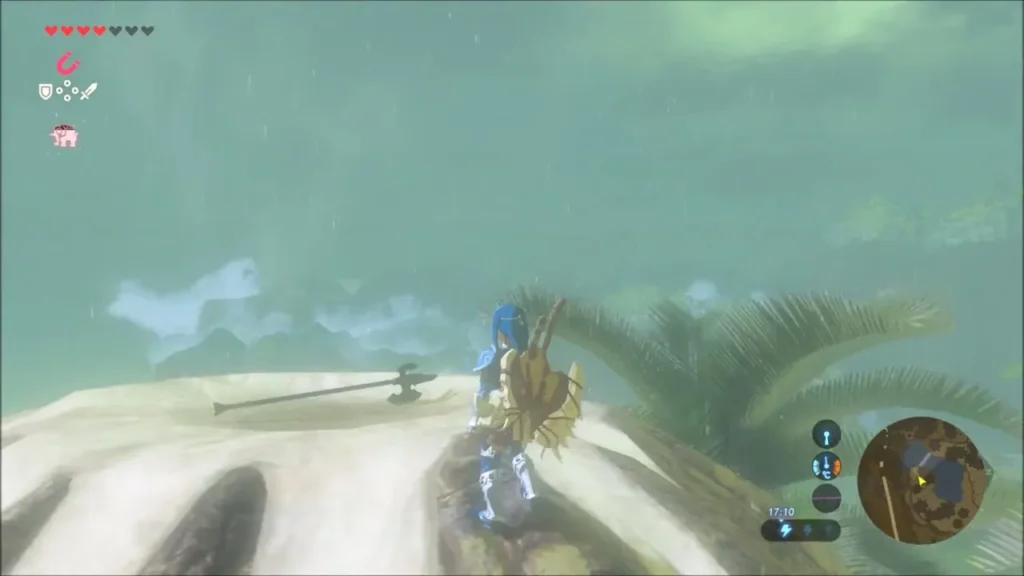 Mound flashing white in the storm with a halberd resting on top Mound flashing white in the storm with a halberd resting on top