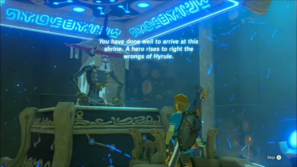 The monk Raqa Zunzo greeting Link at the shrine altar The monk Raqa Zunzo greeting Link at the shrine altar