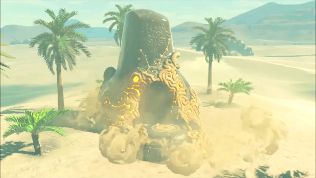 The Raqa Zunzo Shrine risen from the desert sand with glowing orange markings The Raqa Zunzo Shrine risen from the desert sand with glowing orange markings