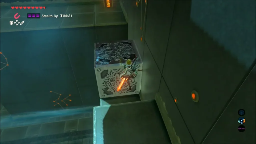Link standing on a metal box beside the north temple wall Link standing on a metal box beside the north temple wall