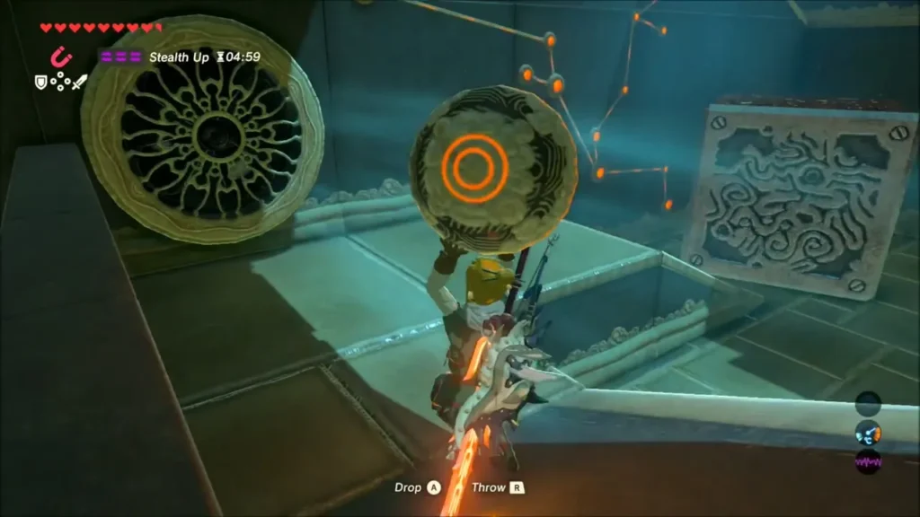 Link carrying the orb past the fan toward the ramp Link carrying the orb past the fan toward the ramp