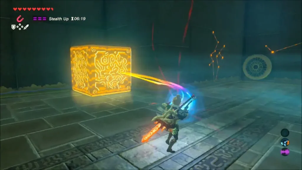 Link pulling a metal box across the floor with Magnesis Link pulling a metal box across the floor with Magnesis