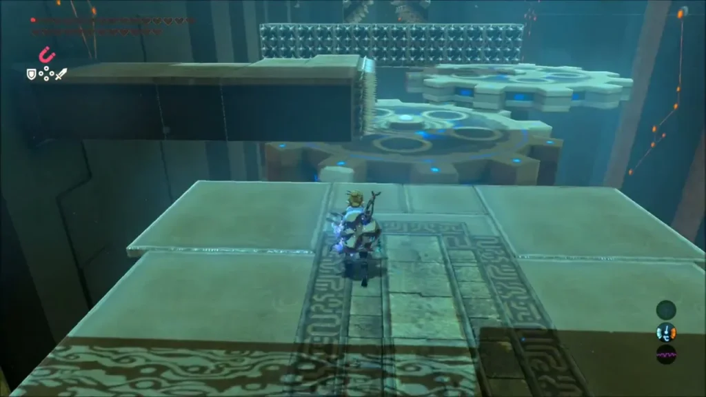Link walking toward turning gears with spiked sides Link walking toward turning gears with spiked sides