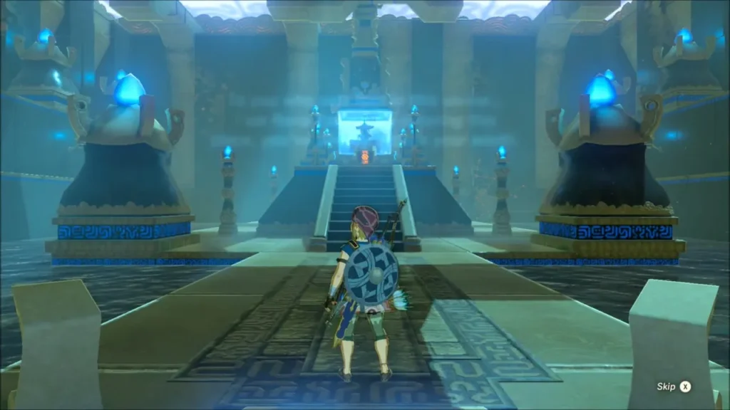 Link facing the shrine monk's altar at the end of the hall Link facing the shrine monk's altar at the end of the hall