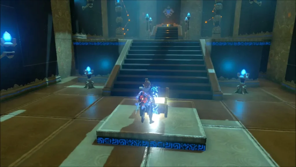 Link standing on the raised plate before the grand staircase Link standing on the raised plate before the grand staircase