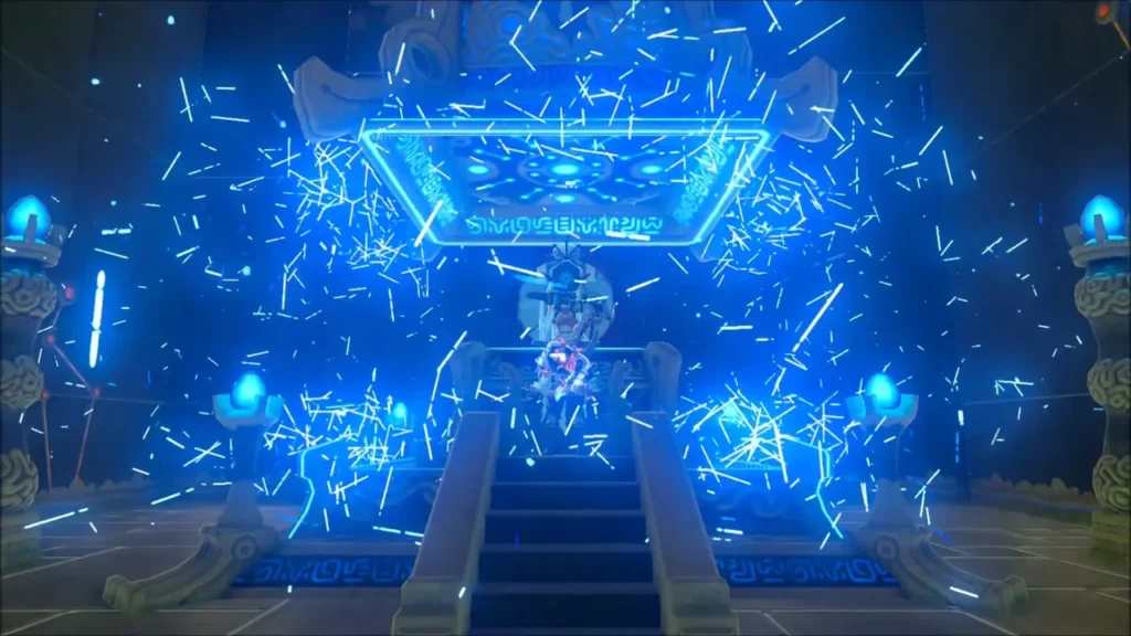 Link at the shrine altar as blue energy bursts out on receiving the Spirit Orb Link at the shrine altar as blue energy bursts out on receiving the Spirit Orb