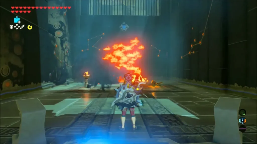 Link facing the blaze beside a torch in the first shrine room Link facing the blaze beside a torch in the first shrine room