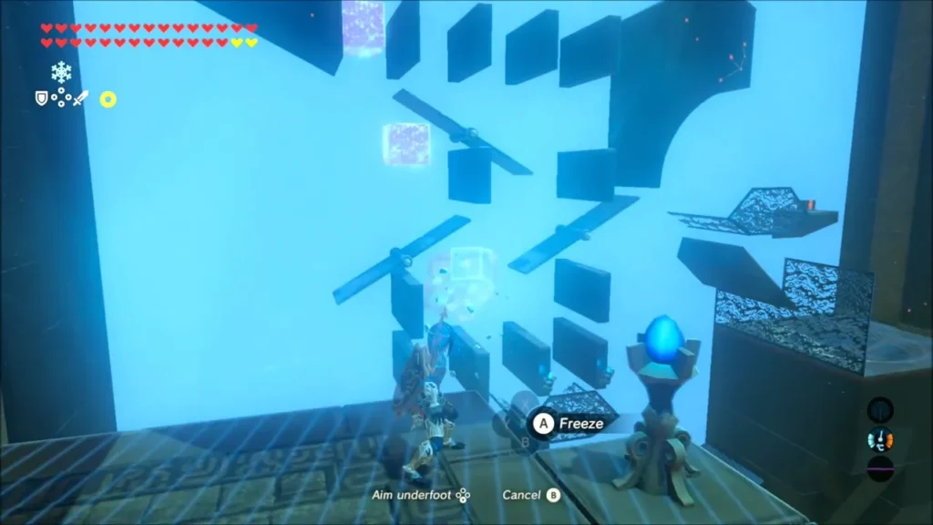 Link aiming Cryonis beneath the first lever to stop the ball Link aiming Cryonis beneath the first lever to stop the ball