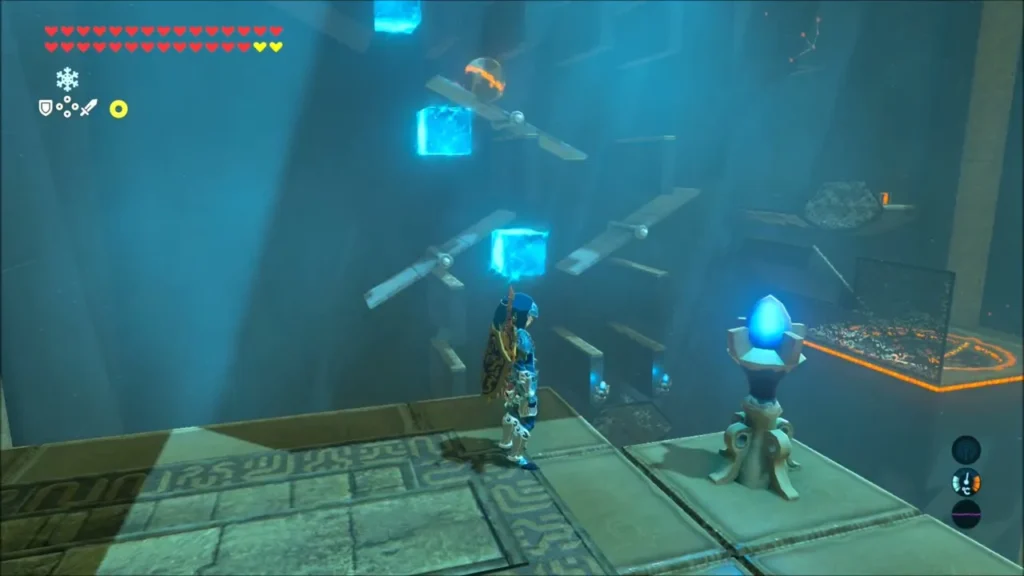 Three Cryonis blocks stacked above the three slots with the ball bouncing between Three Cryonis blocks stacked above the three slots with the ball bouncing between