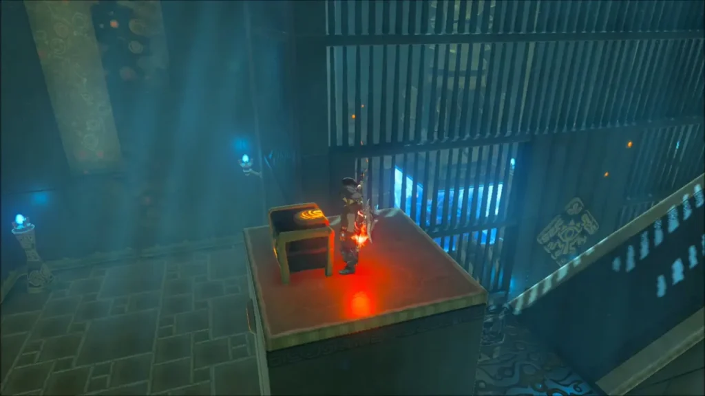 Link standing at the second chest on a raised stone block Link standing at the second chest on a raised stone block