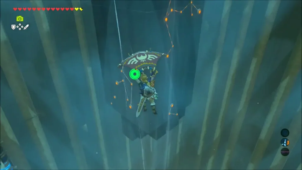 Link gliding down around the tall pillar Link gliding down around the tall pillar