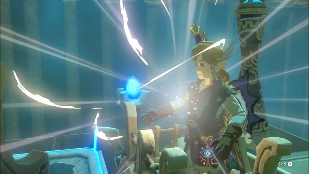 Link receiving the glowing Spirit Orb from the altar Link receiving the glowing Spirit Orb from the altar