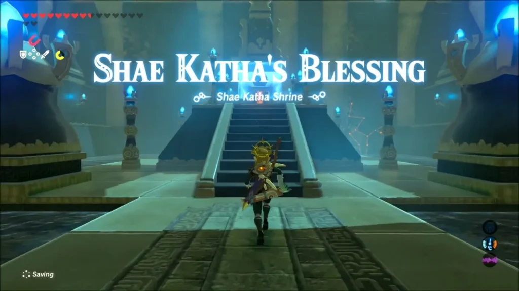 Link climbing the shrine stairs under the Shae Katha's Blessing title Link climbing the shrine stairs under the Shae Katha's Blessing title
