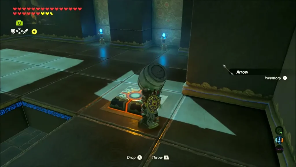 Link carrying the fallen barrel onto the floor switch Link carrying the fallen barrel onto the floor switch