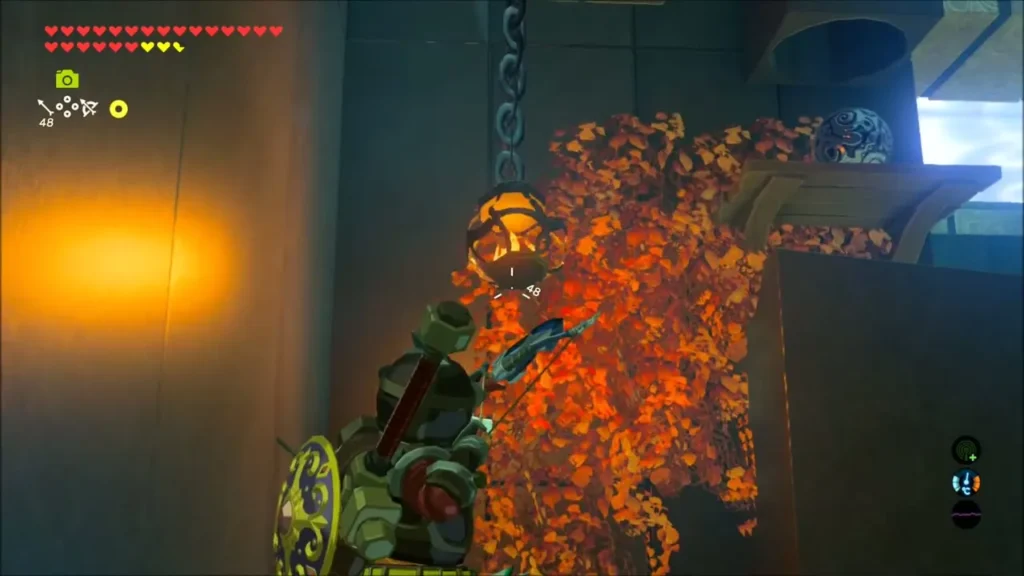 A lantern swinging into leaves and setting them ablaze A lantern swinging into leaves and setting them ablaze