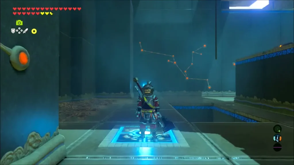 Link standing on the glowing floor switch upstairs in Shae Mo'sah Shrine Link standing on the glowing floor switch upstairs in Shae Mo'sah Shrine
